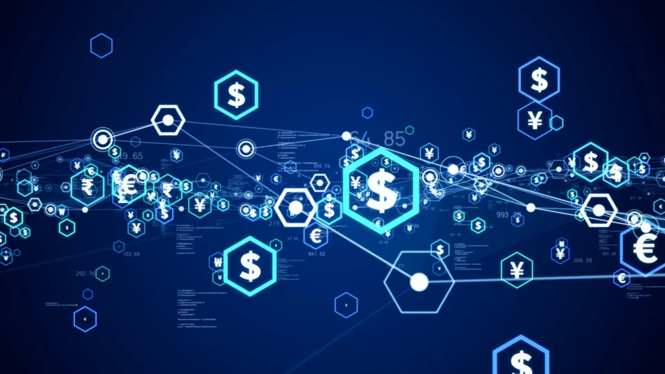 A diagram with interconnected nodes representing various currencies like USD, EUR, JPY, and others