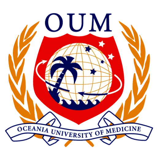 OUM crest in red, blue, and orange. Returns to home page.